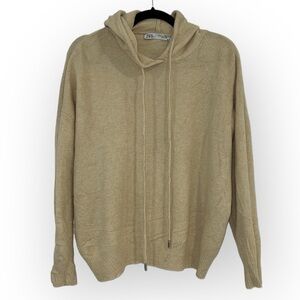 ZARA Knit Wool Beige Long Sleeves Hoodie size Medium